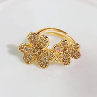 European And American Fashion Trend Ring 18k Gold Plated With Zircon Four-leaf Clover Ring sku image 1