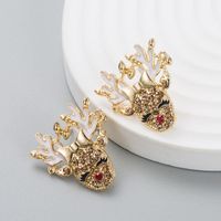 European And American Fashion Personality Drip Oil Antlers Alloy Diamond Elk Earrings sku image 2