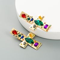 European And American Fashion Heart-shaped Earrings Alloy Paint Color Rhinestone Earrings sku image 1
