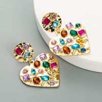 European And American Fashion Heart-shaped Earrings Alloy Paint Color Rhinestone Earrings sku image 3