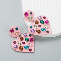 European And American Fashion Heart-shaped Earrings Alloy Paint Color Rhinestone Earrings sku image 4