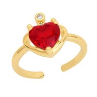 Retro Heart-shaped Ring Inlaid Zircon Crown Copper Open Ring sku image 2