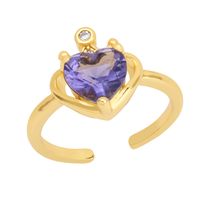 Retro Heart-shaped Ring Inlaid Zircon Crown Copper Open Ring sku image 3