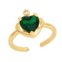 Retro Heart-shaped Ring Inlaid Zircon Crown Copper Open Ring sku image 4