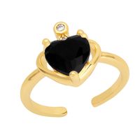 Retro Heart-shaped Ring Inlaid Zircon Crown Copper Open Ring sku image 6