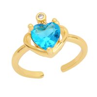 Retro Heart-shaped Ring Inlaid Zircon Crown Copper Open Ring sku image 8