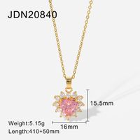 Stainless Steel Jewelry Pink Heart-shaped Cubic Zirconia Pendant Necklace Jewelry sku image 1