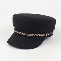 Primavera Nueva Moda Sombrero De Cadena De Metal Estilo Coreano Simple Sombrero De Copa Plano Casual Negro sku image 1