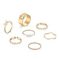 Creative Simple Women's Tail Ring Hollow Butterfly Three Pearl Ring 7-piece Set sku image 1