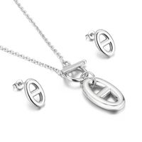 Fashion Ot Buckle Pendant Titanium Steel Necklace Earrings Set sku image 1