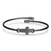 Simple Titanium Steel Cross Wholesale Opening Adjustable Bracelets sku image 3