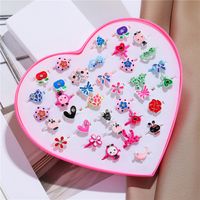 Children's Ring Heart Boxed Alloy Dripping Oil Adjustable 36 Ring Combination sku image 2
