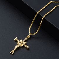 Collier Pendentif Croix Zircon Incrusté D&#39;or De Cuivre Exagéré De Mode sku image 1