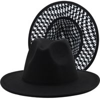New Style Houndstooth Woolen Hat Fashion Jazz Hat Wide Brim Top Hat sku image 1