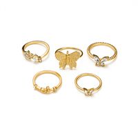 New Open Joint Ring Butterfly Ring Set 5 Piece Set Retro Crystal Ring sku image 1