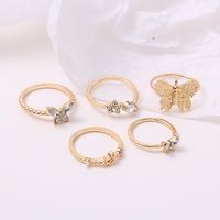 New Open Joint Ring Butterfly Ring Set 5 Piece Set Retro Crystal Ring main image 4