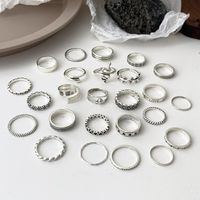 Silver Snake Heart Leaf Ring 25-piece Set Alloy Pearl Diamond Twist Ring main image 2