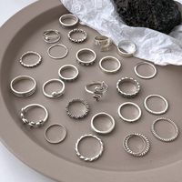 Silver Snake Heart Leaf Ring 25-piece Set Alloy Pearl Diamond Twist Ring main image 3