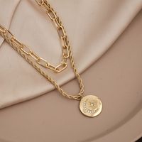 Creative Stacking Multi-layer Round Moon Tag Double-layer Inlaid Rhinestone Necklace main image 5