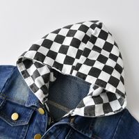 New Children's Denim Checkerboard Hooded Blue Cotton Denim Long-sleeved Jacket main image 3