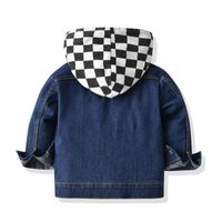 New Children's Denim Checkerboard Hooded Blue Cotton Denim Long-sleeved Jacket main image 6