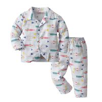 Autumn Long-sleeved Cartoon Printed Double-sided Yarn Baby Cotton Pajamas Set main image 4