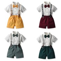 Children's Gentleman Set Korean Short-sleeved Shirt Fashion Suspender Shorts Two-piece Set main image 1