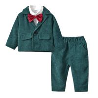 New Children's Clothing Long-sleeved Corduroy Jacket Solid Color Cotton Shirt Children's Pants Three-piece Set main image 2