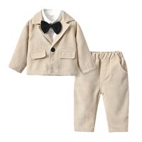 New Children's Clothing Long-sleeved Corduroy Jacket Solid Color Cotton Shirt Children's Pants Three-piece Set main image 4