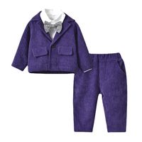 Neu Kinderbekleidung Langarm Cordjacke Einfarbig Baumwollhemd Kinderhose Dreier-set main image 6