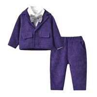 New Children's Clothing Long-sleeved Corduroy Jacket Solid Color Cotton Shirt Children's Pants Three-piece Set main image 6