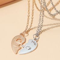 Korean Version Creative English Letters Heart Lock Key Couple Peach Heart Necklace Set main image 1