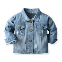Children's Jacket Distressed Cardigan Denim Short Long Sleeve Lapel Clothing Baby Wholesale sku image 1