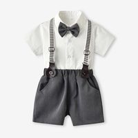 Children's Gentleman Set Korean Short-sleeved Shirt Fashion Suspender Shorts Two-piece Set sku image 15