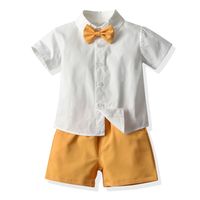 Children's Gentleman Set Korean Short-sleeved Shirt Fashion Suspender Shorts Two-piece Set sku image 2
