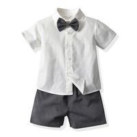 Children's Gentleman Set Korean Short-sleeved Shirt Fashion Suspender Shorts Two-piece Set sku image 3