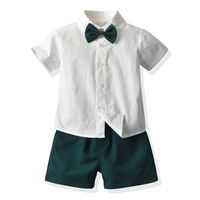 Children's Gentleman Set Korean Short-sleeved Shirt Fashion Suspender Shorts Two-piece Set sku image 5