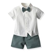 Children's Gentleman Set Korean Short-sleeved Shirt Fashion Suspender Shorts Two-piece Set sku image 7