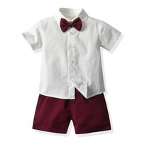 Children's Gentleman Set Korean Short-sleeved Shirt Fashion Suspender Shorts Two-piece Set sku image 9
