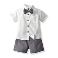 Children's Gentleman Set Korean Short-sleeved Shirt Fashion Suspender Shorts Two-piece Set sku image 11