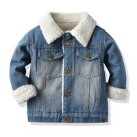 Children's Imitation Lamb Wool Lining Denim Jacket Fashionable Thick Denim Top sku image 1