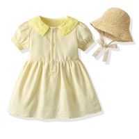 Princess Bubble Short-sleeved Cotton Dress Sunshade Lace Straw Hat Two-piece sku image 9