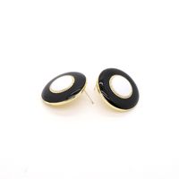 Fashion Personality Dripping Oil Black And White Circle Round Alloy Earrings Female main image 4