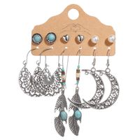 New Creative Elephant Feather Geometric Color Earrings Set sku image 5