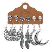 New Creative Elephant Feather Geometric Color Earrings Set sku image 6