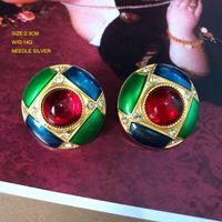 Nuevos Aretes De Flores De Oro Real Con Electrochapado De Diamantes De Piedras Preciosas De Esmalte Verde Rojo sku image 5