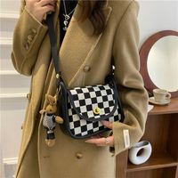 Fashion Hit Color Black And White Checkerboard Messenger Bag main image 3