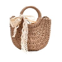 Lightweight Vegetable Basket Straw Woven Small Bag New Trendy Fashion Lace Female Bag sku image 1