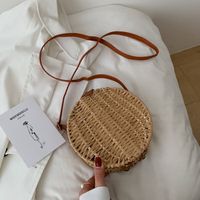 Summer Straw Woven Bag Small Bag 2021 New Trendy Woven One-shoulder Small Round Bag sku image 4