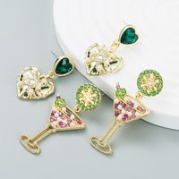 European And American Fashion Fight Color Rhinestone Cocktail Heart Alloy Pearl Earrings main image 1